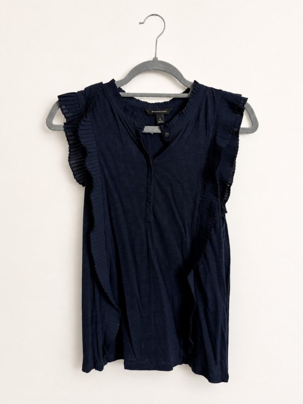 Banana Republic S Navy Pleated Ruffle Sleeveless Blouse